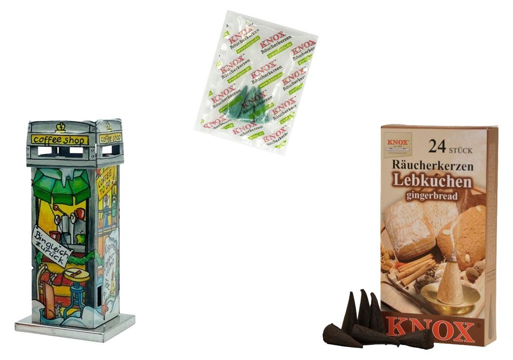 KNOX Räucherhaus - Telefonzelle - Kaffee Bar - Inklusive 24 Räucherkerzen Lebkuchen - mit Probeduft Meeresbrise