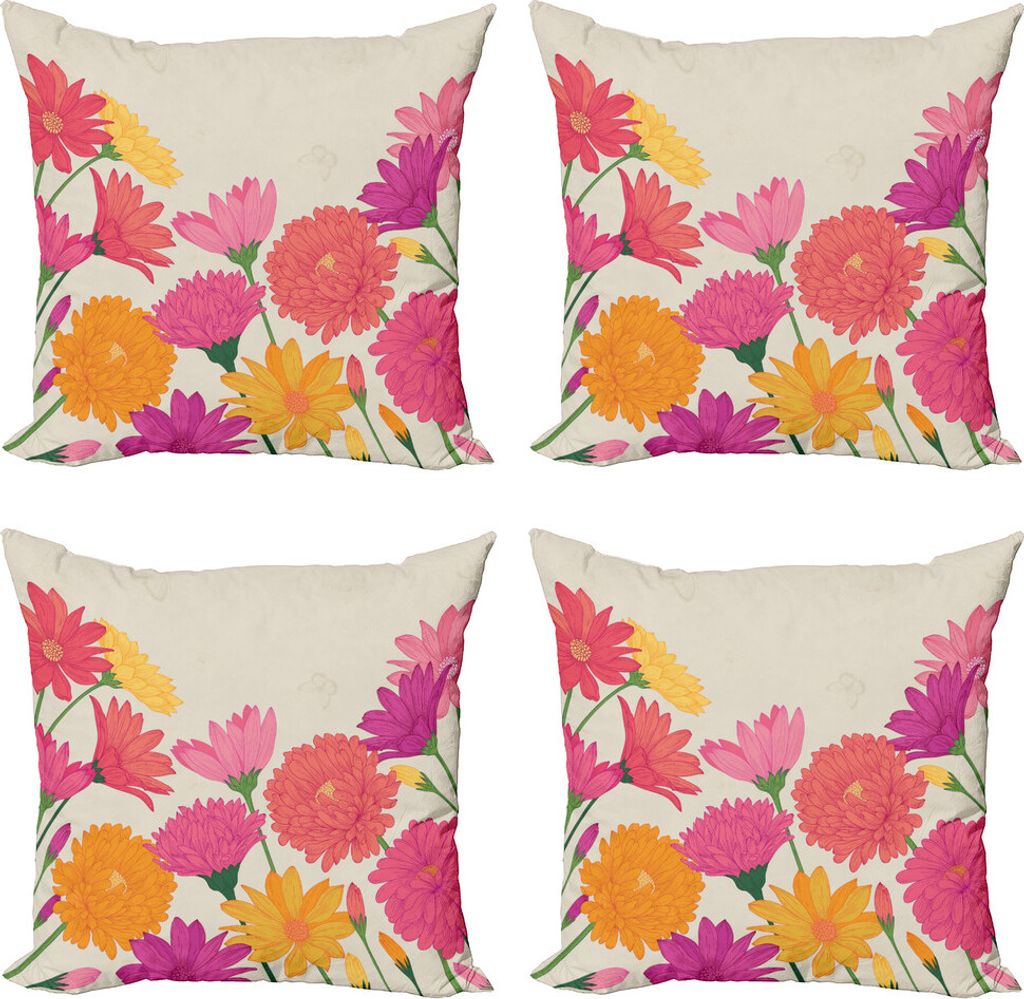 ABAKUHAUS Aster Kissenbezug Set (4 Stück), Vintage Sommer-Garten, Moderner Doppelseitiger Digitaldruck, 60 cm x 60 cm, Mehrfarbig