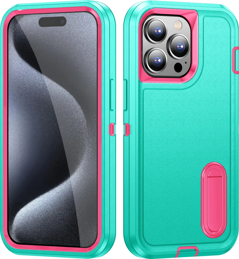 Cover iPhone 15 Pro a 3 Strati Turchese - Protezione Totale Bambini