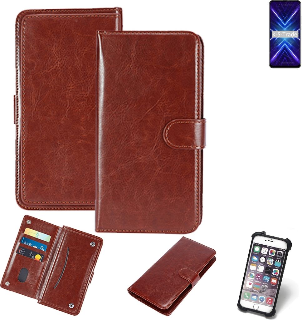 K-S-Trade 360° Hülle kompatibel mit Huawei Honor 9x Global braun Kunstleder Case BookCase WalletCase Kunstlederederhülle Handyhülle, Rundumschutz