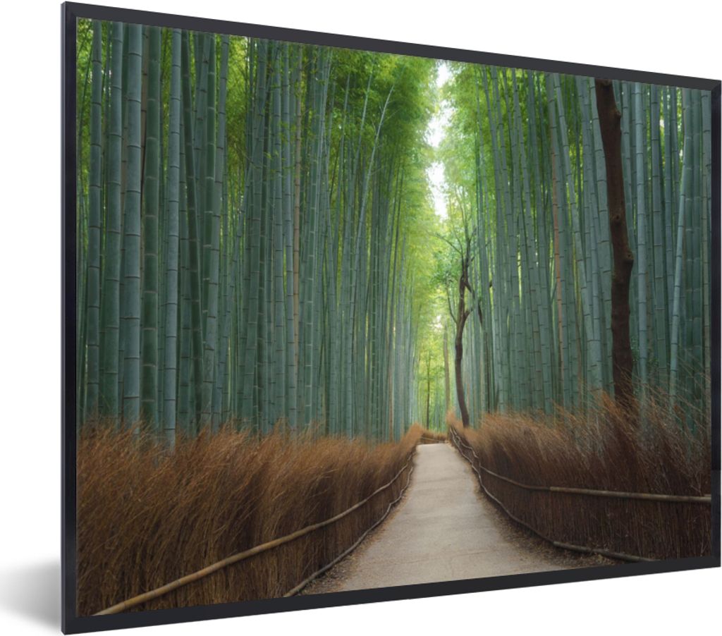 MuchoWow Gerahmtes Poster Bambus - Weg - Wald 80x60 cm - Poster mit Schwarzem Bilderrahmen Wandposter Rahmen Foto Bilder - Schwarzem - Mit Gestell