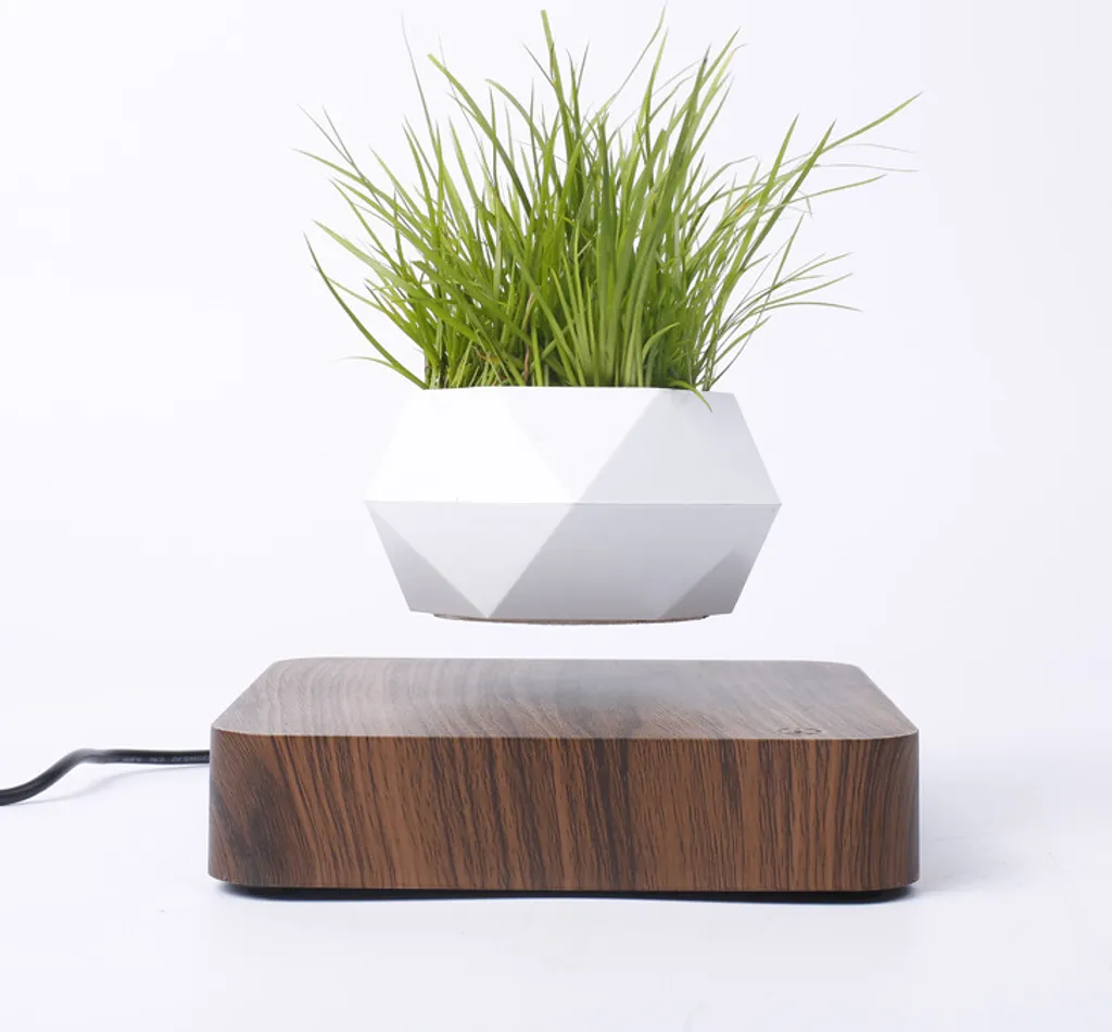 Pot de fleurs flottant rotatif 360° avec socle magnétique chêne brun