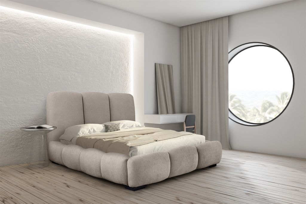 Polsterbett Doppelbett GRACIA 140x200cm in Stoff Allora Graubeige