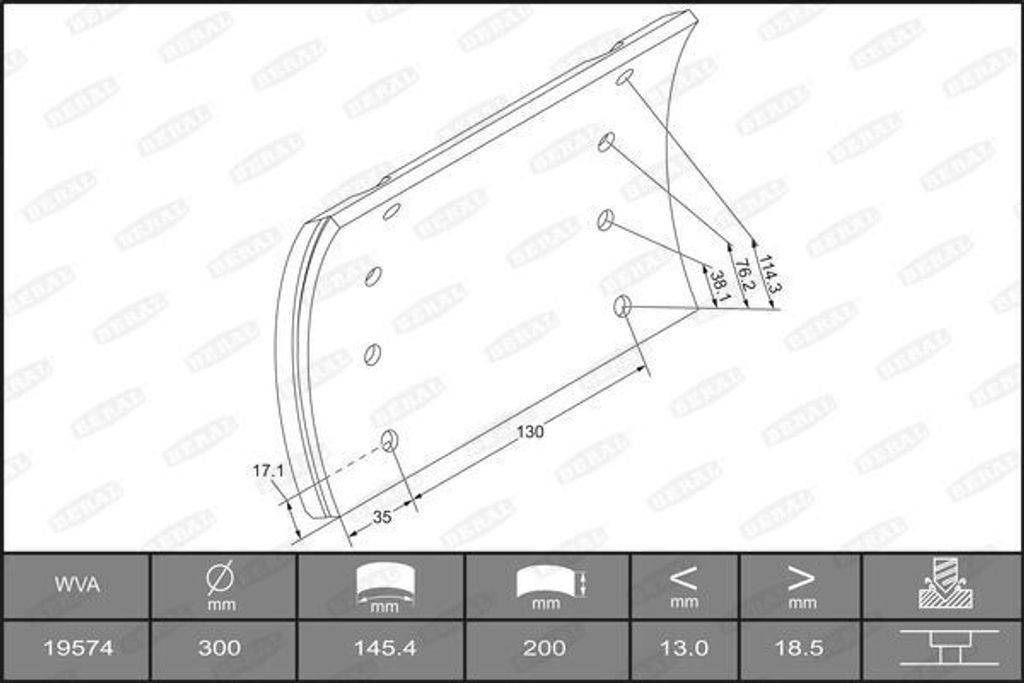 BERAL Bremsbelagsatz Trommelbremse Bremsbackensatz KBL19574.0-1660 18mm 200mm 6,966kg