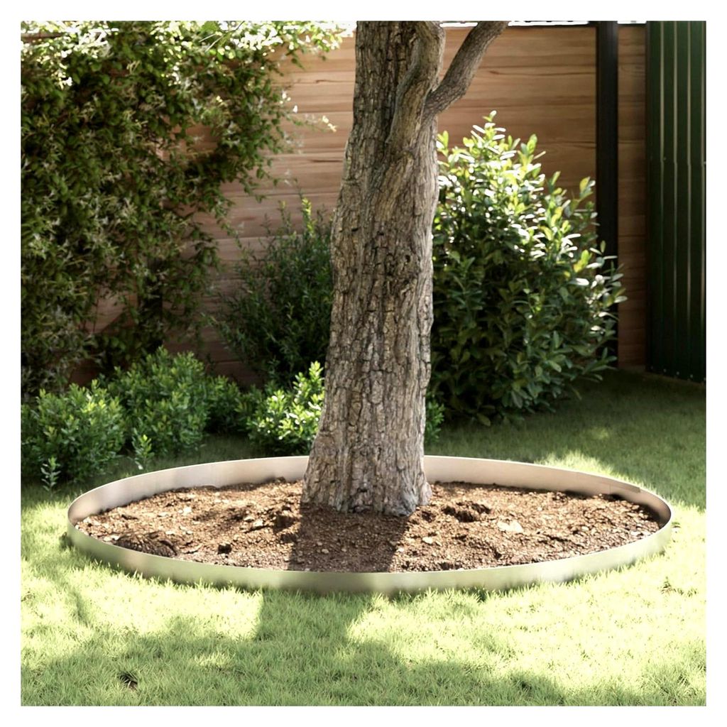 Rasenrand 4 Stück Silber 450 x 15 cm Edelstahl, Rasenkante Beeteinfassung für Gartenbeet Wege Vorgarten