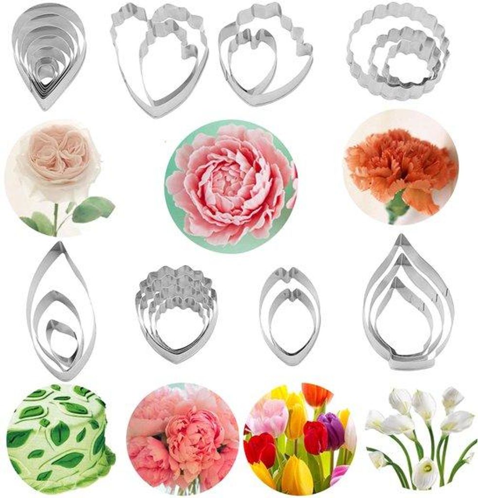 Taartdekoratieset mit 26 Teilen, 4 Kugeln, 7 Blumenarten, Blumenformen, Modellierwerkzeug, Backwerkzeug.