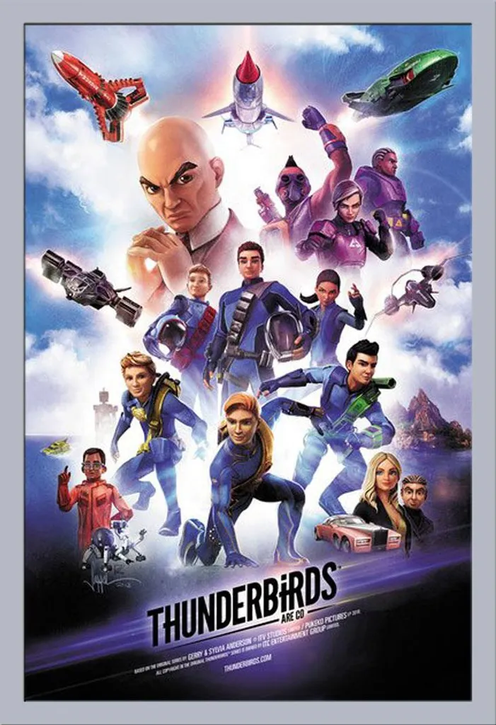 Thunderbirds Are Go - Poster - Keyart + cornice rimovibile, Shinsuke® Maxi MDF argento, disco acrilico