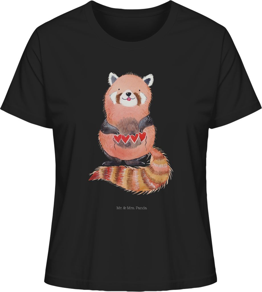 Mr. & Mrs. Panda Damen Basic T-Shirt Roter Panda Größe L - Schwarz - Geschenk, Baumwollshirt, Herz, Kurzarm, Damenshirt, Liebe, Rot, Lieblingsmen...