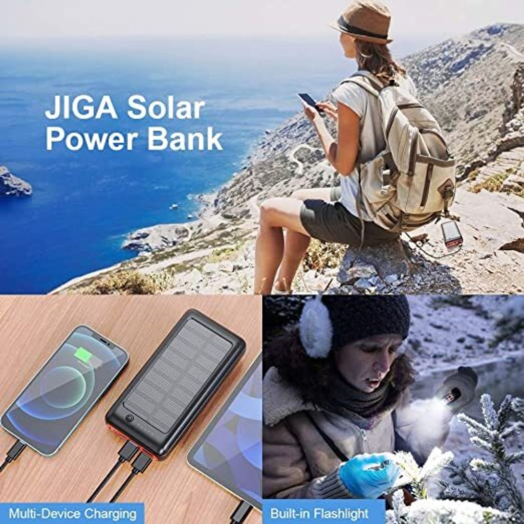 Solar Powerbank 30000mAh Tragbare Solar Ladegerät Wireless Power Bank mit USB/Typ C Ausgang für Handys, Tablets, Outdoor,Rot