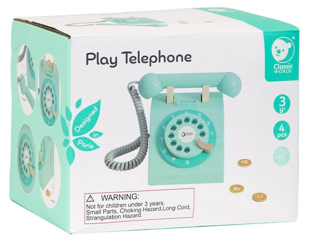 Classic World Holzspielzeug Telefon Retro Türkis für Kinder Produktbild 