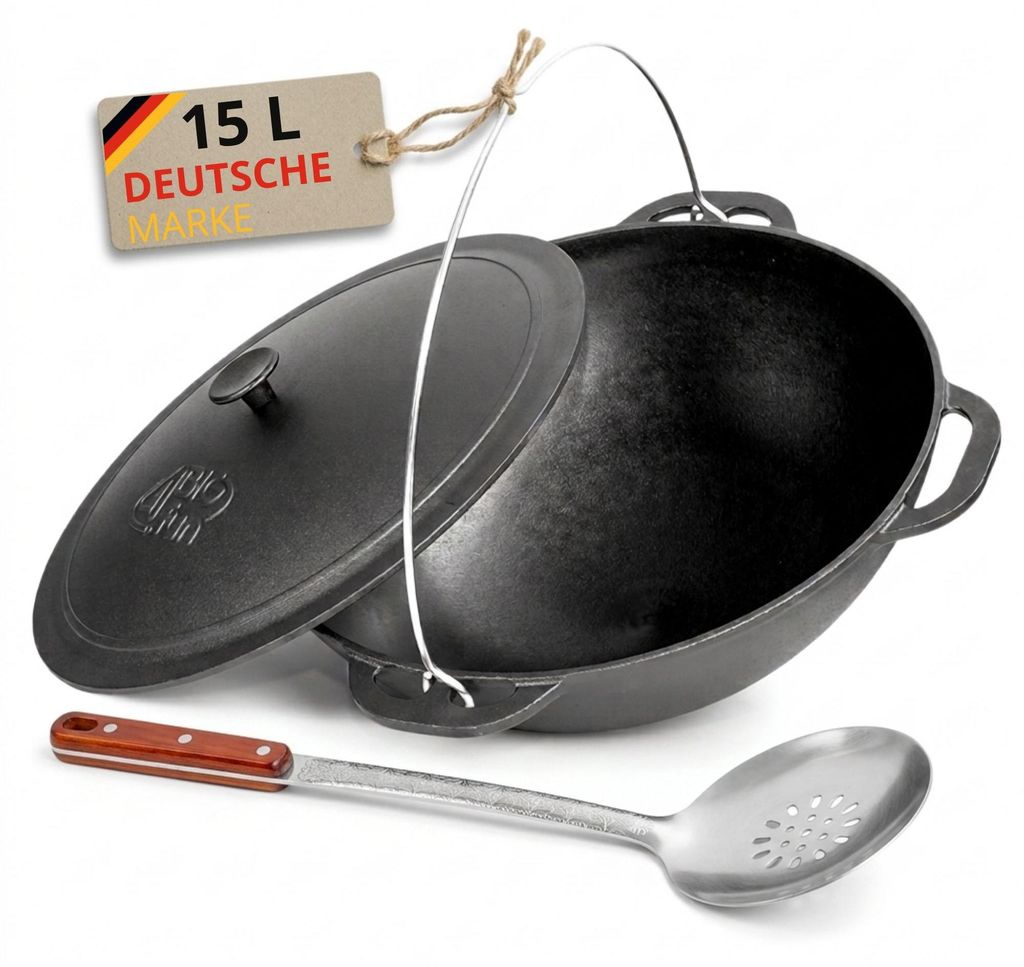 Premium Gusseisen Kazan 15L Schwenktopf Plov mit Bügel und Produktbild 