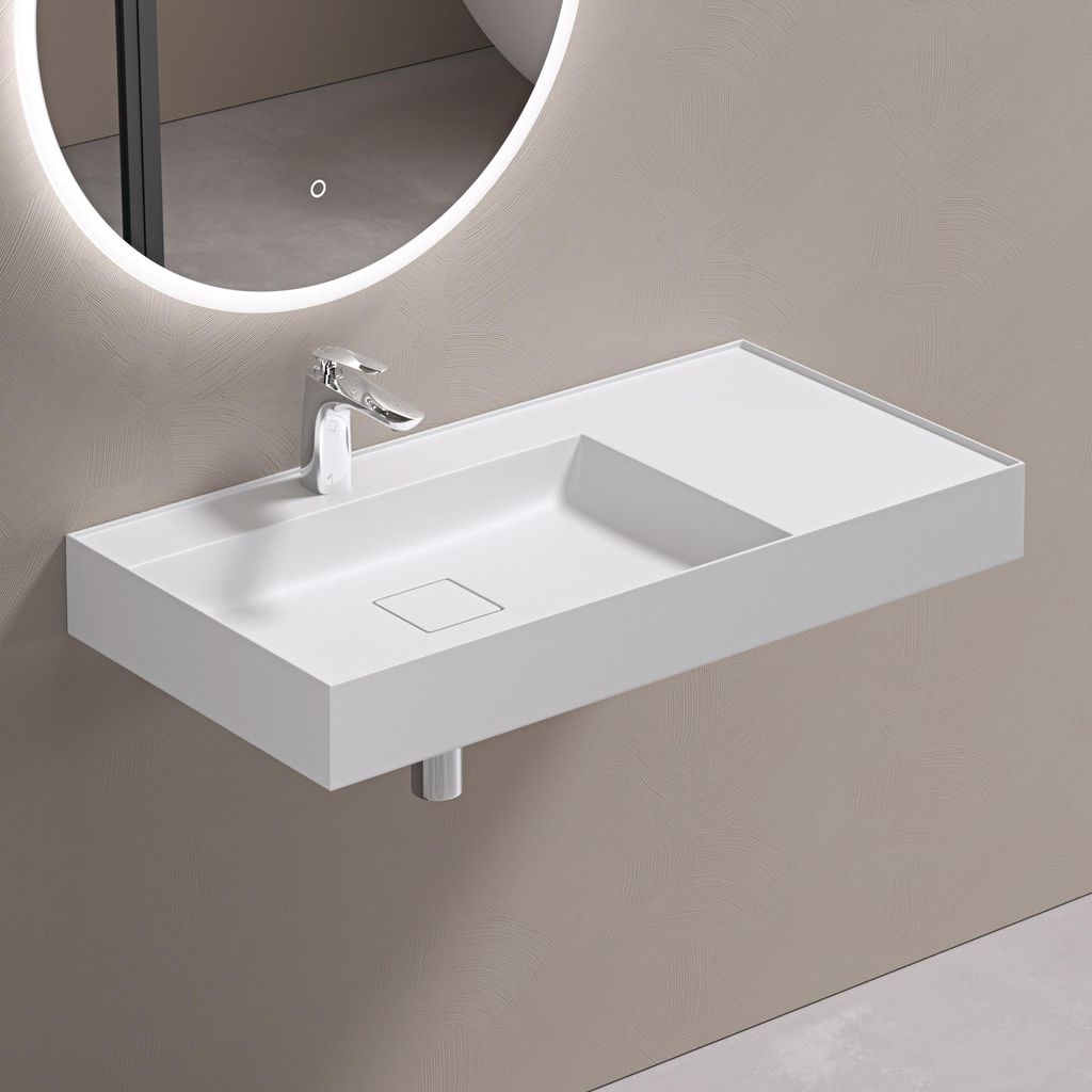 doporro Lavabo Suspendu avec Bonde Vasque à Poser Blanc Mat Image du produit 