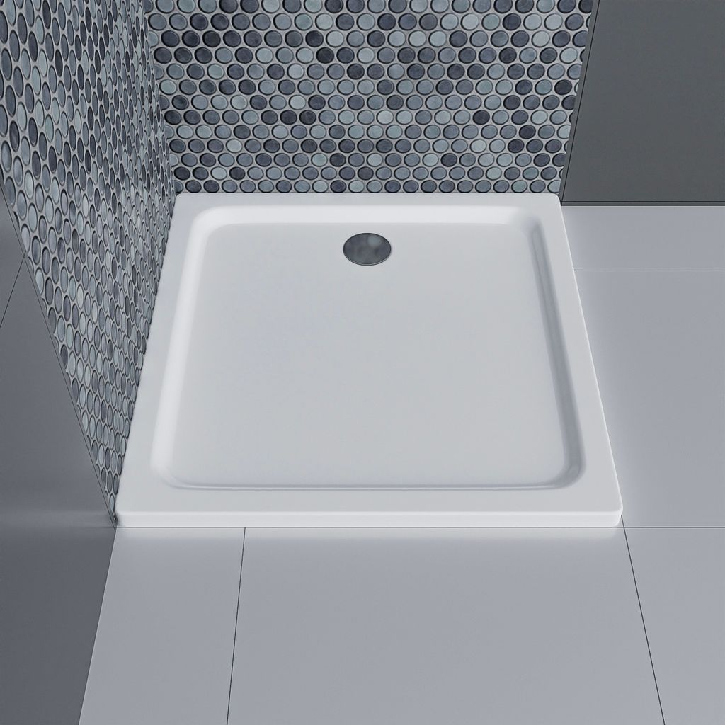 ECOLAM flache Duschwanne Duschtasse MAX Viereck Brausewanne 80x80 x 5,5 cm Tiefe 1,5 cm flach Weiß