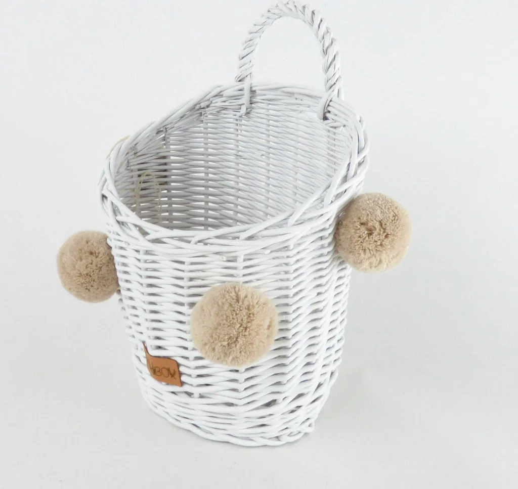 Panier de rangement mural décoratif en coton blanc WikliBOX avec pompons - 5