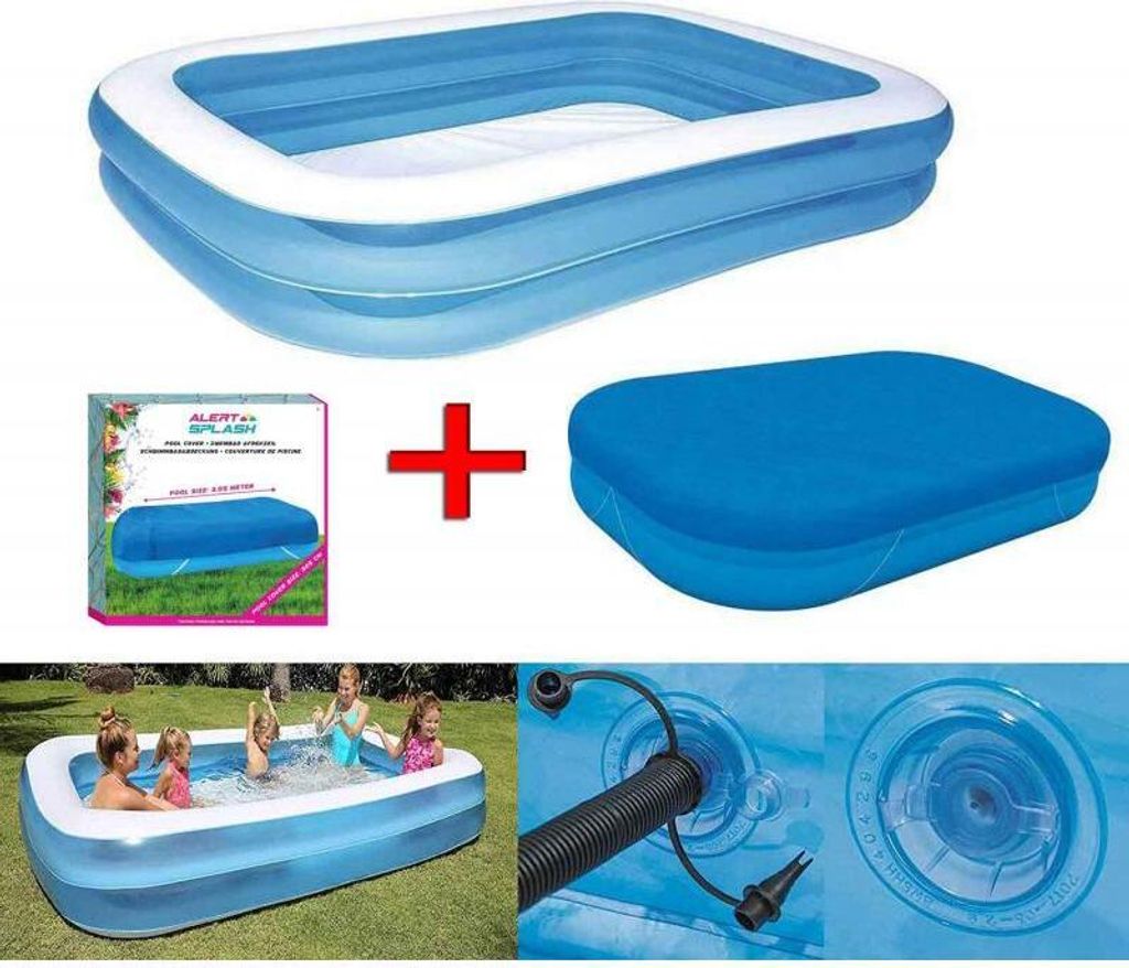 Waves Swimmingpool Planschbecken Family Pool eckig blau Abdeckung 305x183x56cm