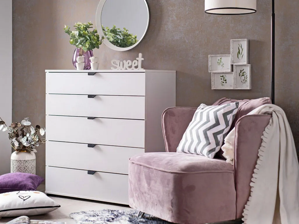 Mainarda Commode Blanche 90x40x95h cm avec 5 Tiroirs de Rangement - 6