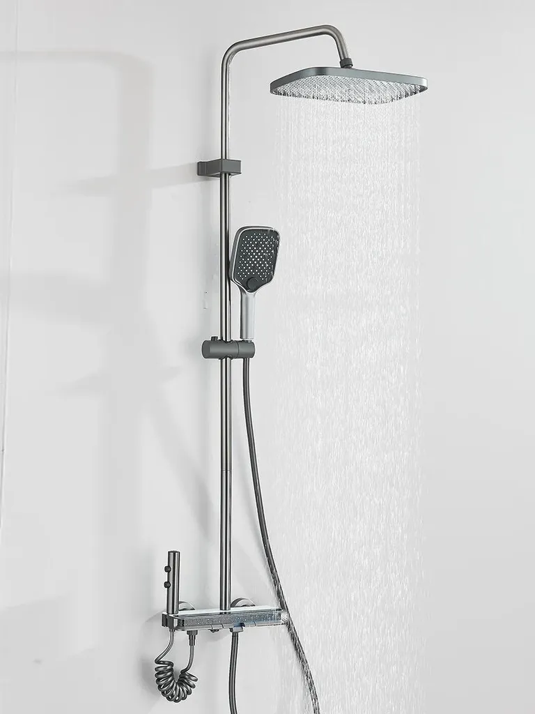 Douche anti-brûlure à affichage digital et hauteur réglable grise