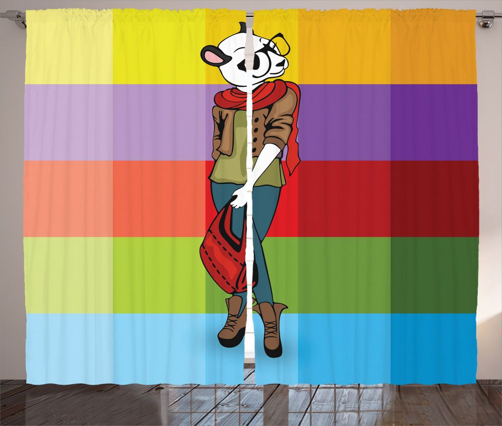 ABAKUHAUS Bunt Rustikaler Vorhang, Cartoon Fox Mode Lustig, Wohnzimmer Universalband Gardinen mit Schlaufen und Haken, 280 x 245 cm, Mehrfarbig