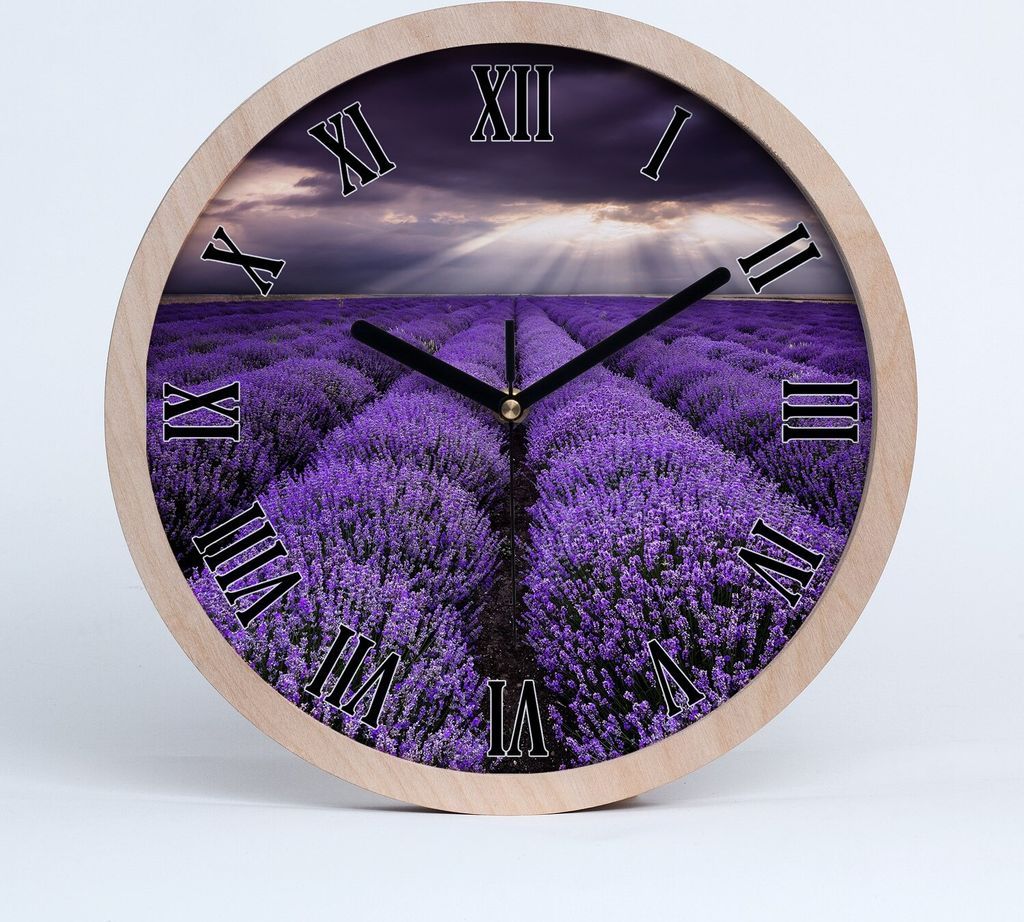 Holzuhr 25fi cm wanduhr - schwarze Spitzen - Lavendelfeld