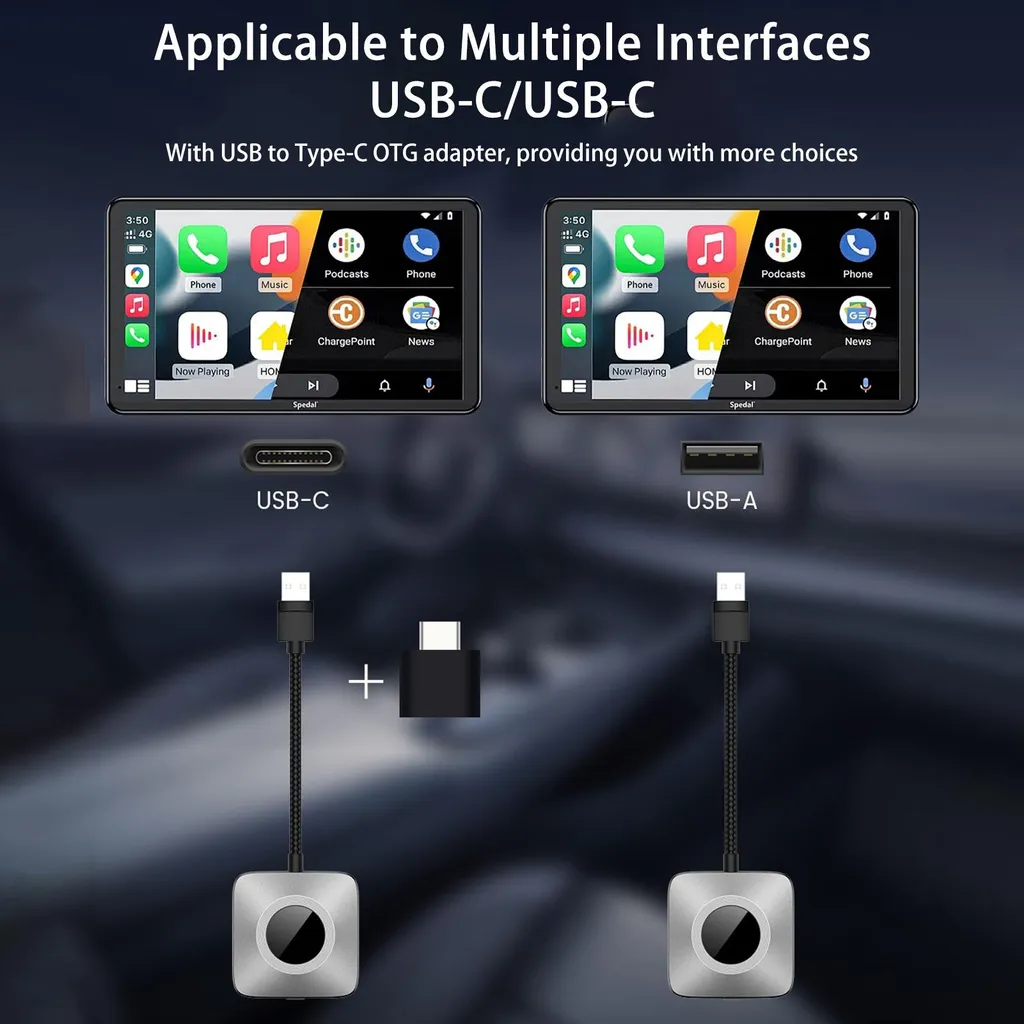 Adaptateur Car Play sans fil 2 en 1 pour iPhone et Android Auto Noir - 4