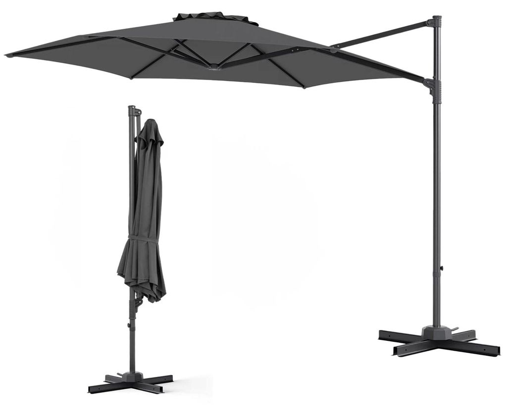KOMFOTTEU 3m Sonnenschirm, Ampelschirm mit 360°-Drehung, Belüftungsöffnung, Kreuzfuß, Kurbel, Gartenschirm neigbar, großer Terrassenschirm, Ma...