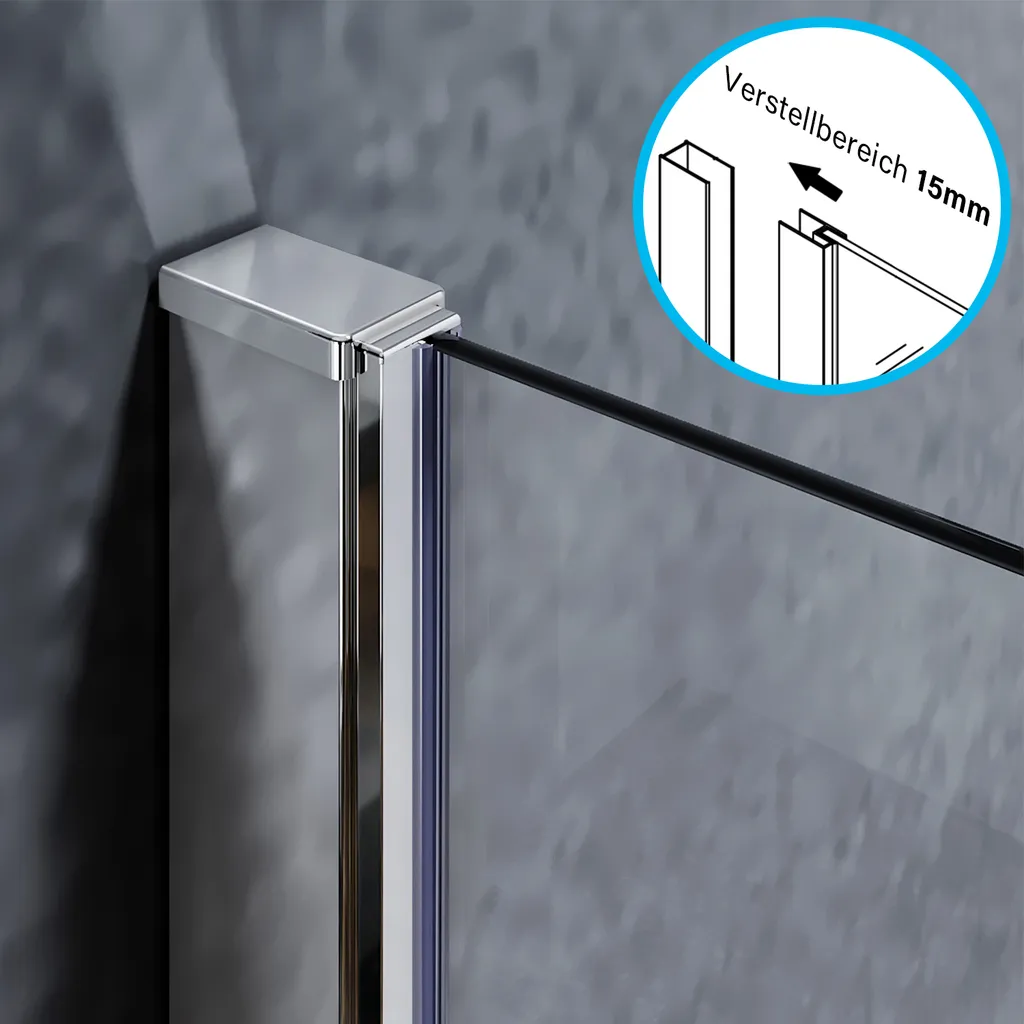 SONNI accessorio per vasca da bagno doccia 120x140(LxA), paravento pieghevole per vasca da bagno paravento doccia in vetro per vasca da bagno 2 pezzi, porta girevole a 180° in nano vetro, con stabilizzatore - 3