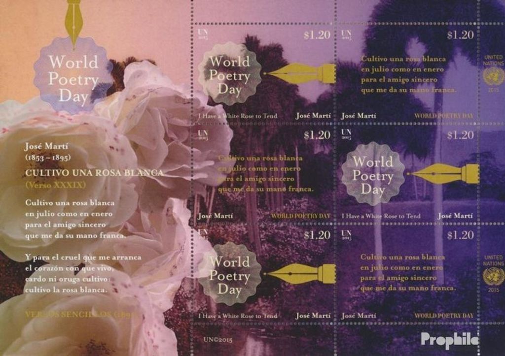 Briefmarken UNO - New York 2015 Mi Block42 (kompl.Ausg.) gestempelt Welttag der Poesie