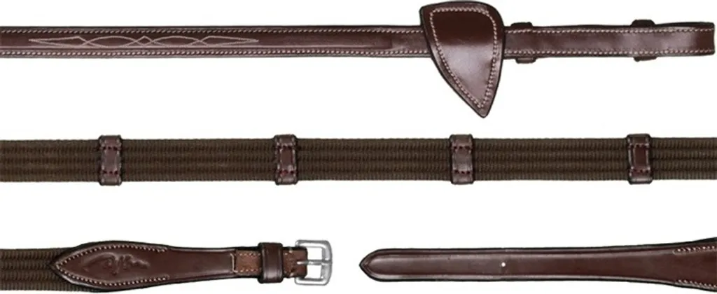 Rênes Dy'on anti-glisse sangle marron et 9 barrettes cuir US Collection
