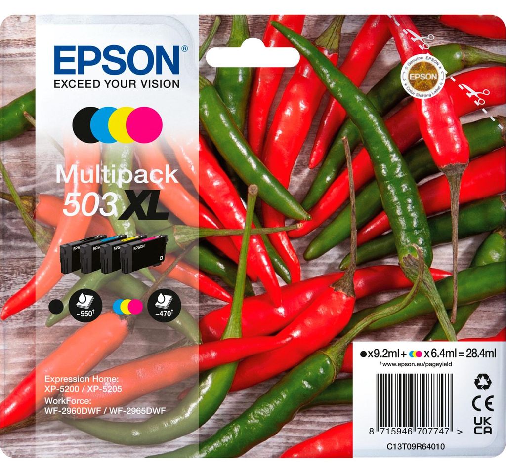 Tlačová kazeta Epson 503XL 4 ks Originálna čierna, azúrová, Obrázok produktu 