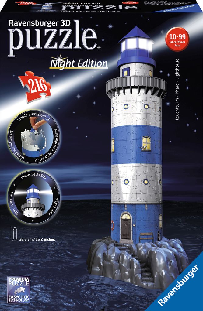 Ravensburger 3D puzzle Leuchtturm bei Nacht Produktbild 