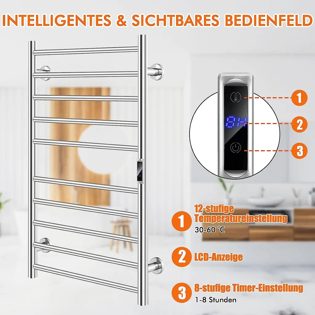 Chauffe-serviettes électrique pour salle de bain moderne inox 120W - 5