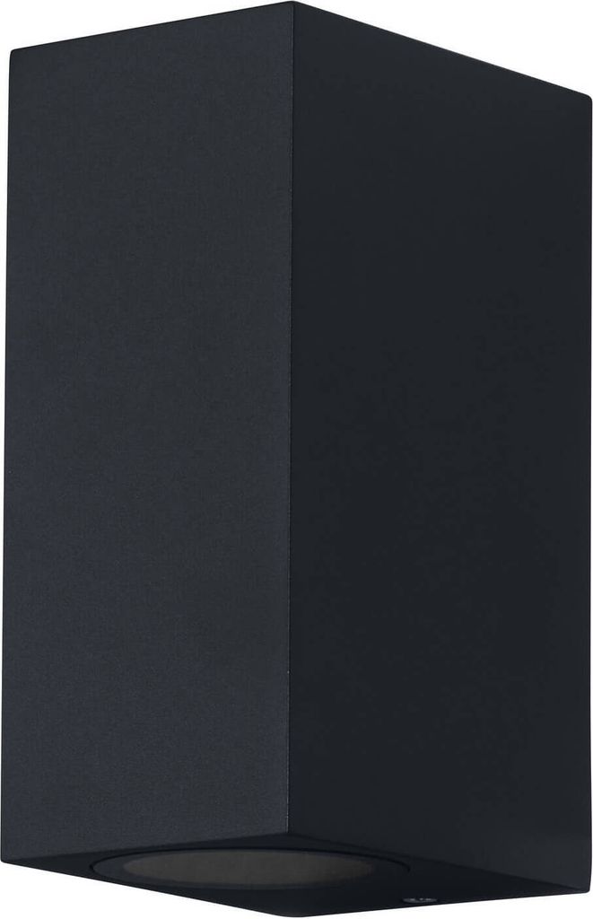 A black rectangular outdoor light fixture.