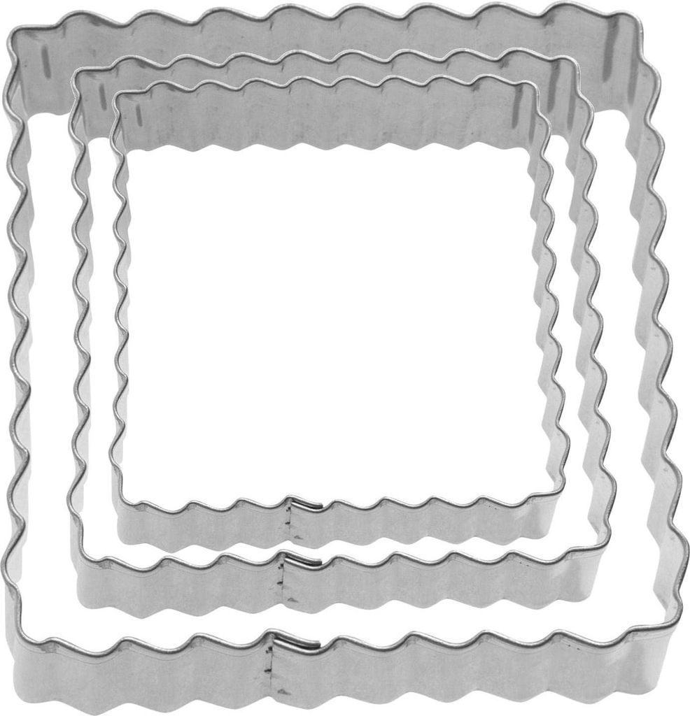 Terrassen-Keksausstecher-Set quadratisch mit gewellten Rändern 3-teilig - Maße: ø 4,5 cm, rostfreier Stahl, silber