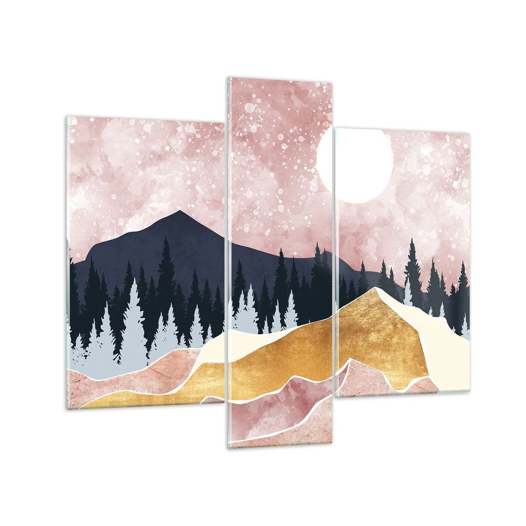 Bilder auf glas - 3 Teile - Grafik Modern Landschaft - 95x80cm - Glasbilder - Wandbilder - Bilder - zum Aufhängen bereit - Wanddekoration aus Glas...
