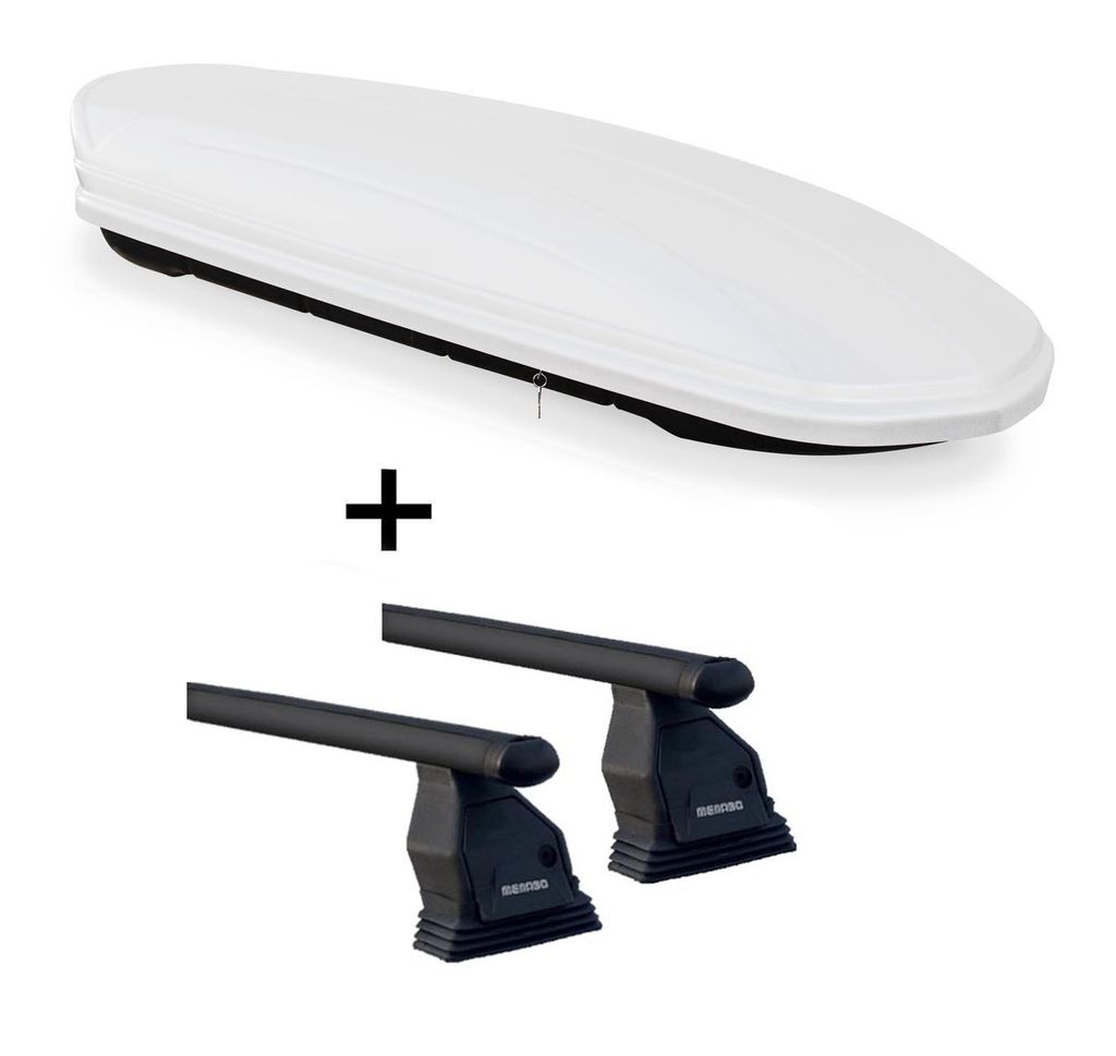 Dachbox VDPMAA460 weiss abschließbar 460Ltr +Dachträger Menabo Tema kompatibel mit für Mercedes B-Klasse W246 (Schrägheck 5 Türer) ab 2012 Stahl