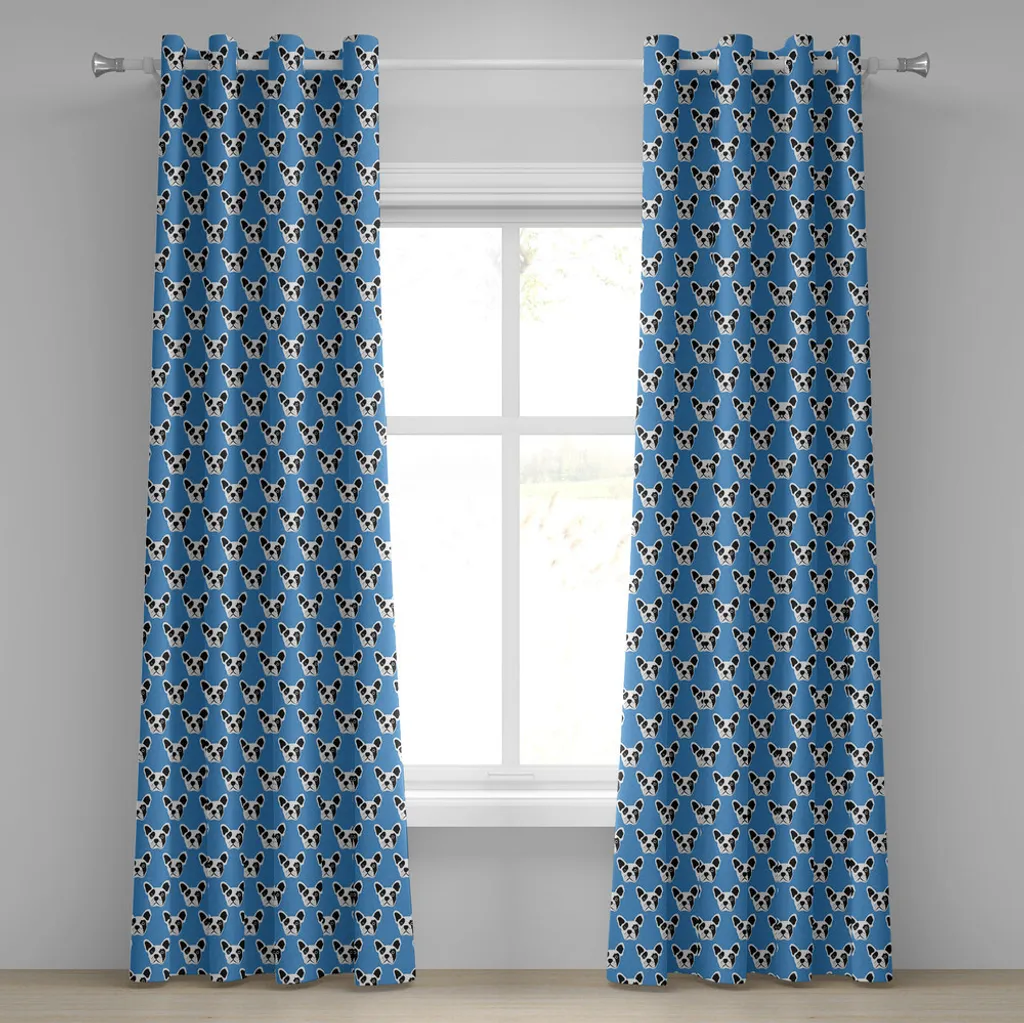 Rideau Bouledogue anti-regards pour fenêtre 280x175 cm Noir et Bleu