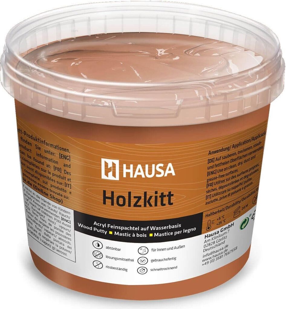 HAUSA Holzkitt 1 kg Nussbaum Holzspachtelmasse, Kitt für Holz, Holzspachtel/Füllmasse zum Reparieren von Holzschäden gebrauchsfertig ausgezeichn...