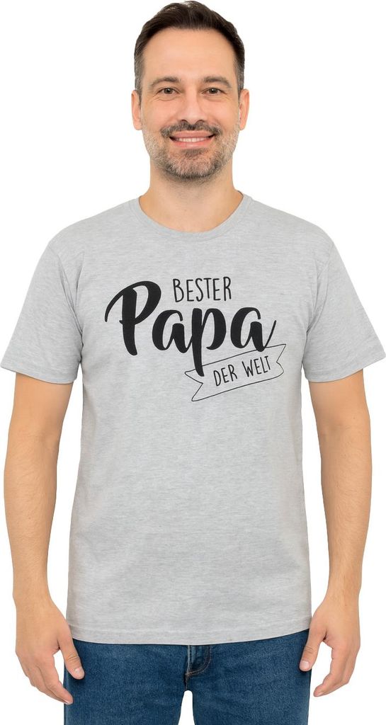 Bester Papa der Welt T-Shirt für Herren - Vater Vatertag Kurzarm Shirt Rundhals Oberteil Top Grau XL