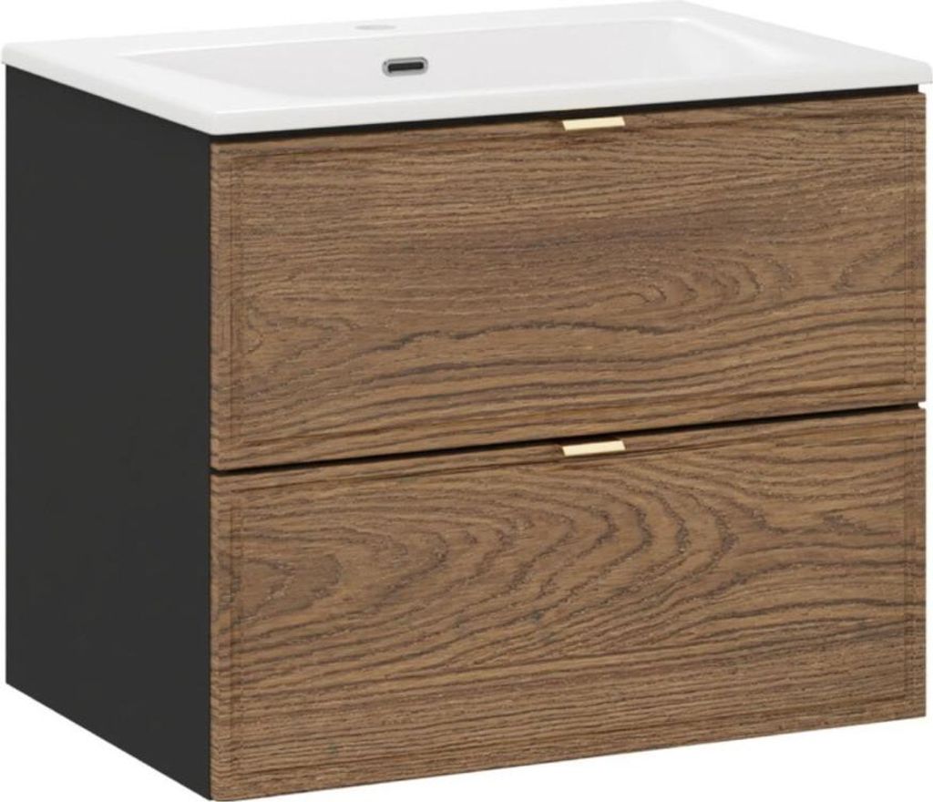 Badezimmer-Set SAVIA: Waschbeckenunterschrank 60cm + Einbauwaschbecken weiß