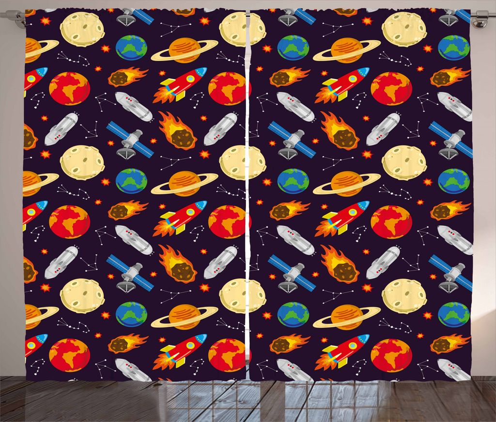 ABAKUHAUS Platz Rustikaler Vorhang, Universe Theme Erde, Wohnzimmer Universalband Gardinen mit Schlaufen und Haken, 280 x 245 cm, Mehrfarbig