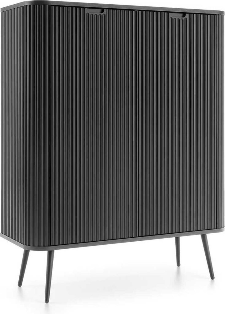 YOURHOUSE24 Highboard Zova K-103 zweitürige Kommode, kanneliert, abgerundet (Farbe: Schwarz)