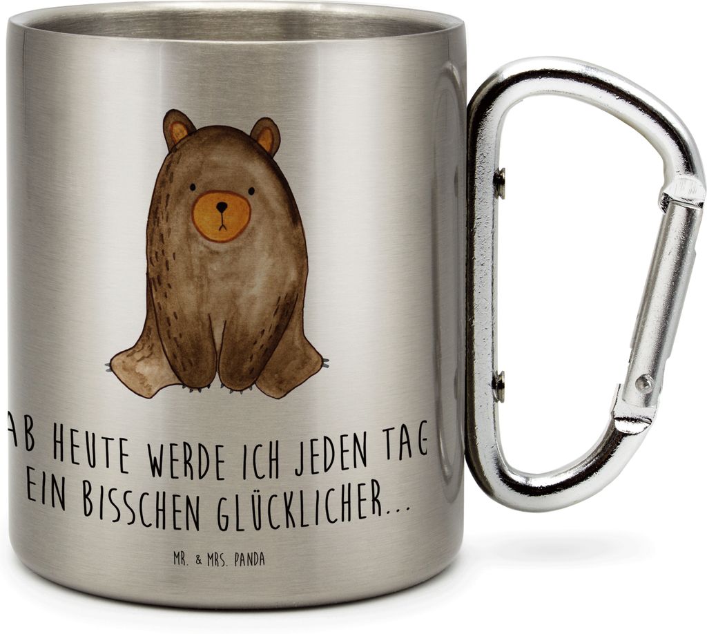 Mr. & Mrs. Panda Teetasse Bär sitzend - Transparent - Geschenk, thermotasse, Thermobecher, Teddy, Edelstahl Trinkbecher, Becher Aus