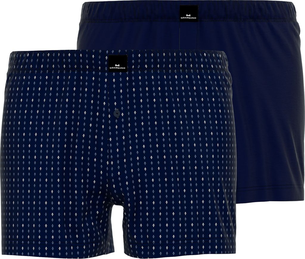 GÖTZBURG Herren Boxershort, Unterhose, Shorts - Unterwäsche - Baumwolle, Single Jersey, navy, bedruckt, mit Eingriff, 2er Pack Größe: 5