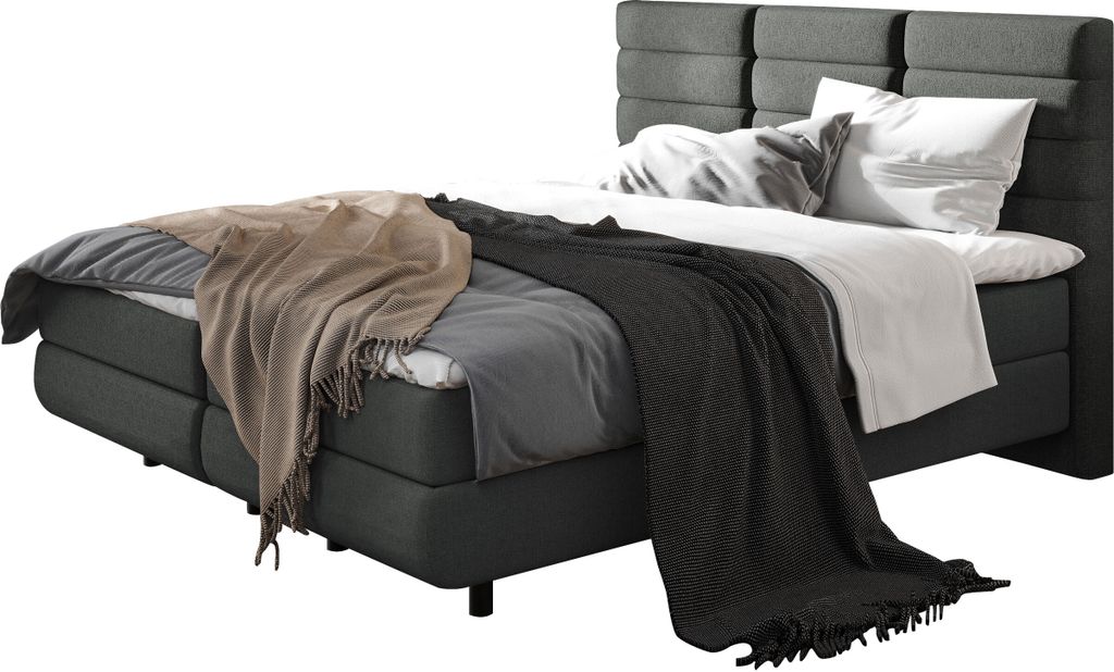 MIRJAN24 Boxspringbett Symphony mit zwei Bettkästen für die Bettwäsche, Polsterkopfteil, Bonellfederkernmatratze (Farbe: Barrel 97, Größe: 160...