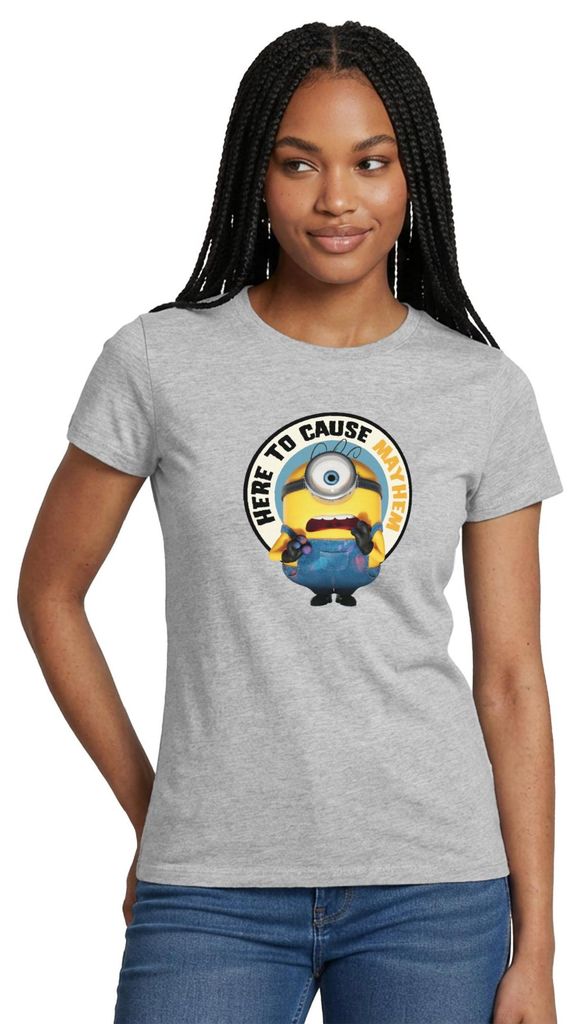 Spreadshirt Minions Hier Um Chaos Zu Verursachen Frauen T-Shirt, L, Grau meliert