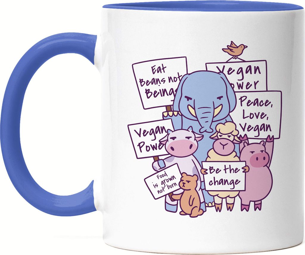 Vegan Power Lustige Tasse Blau Geschenkidee Plant-Based Tierwohl Protest Tier Demo