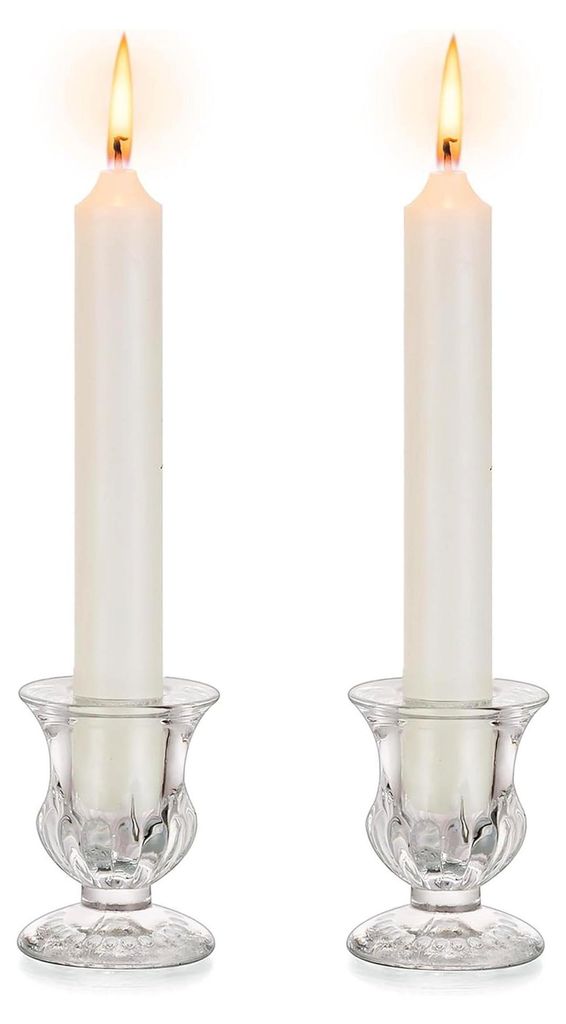 Glas-Kerzenständer für Stabkerzen: 2er Set Klarglas-Kerzenhalter für Spitzkerzen