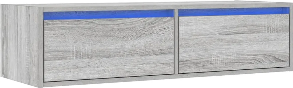 Mobile TV Salvaspazio 100x35,5x25 cm Grigio Sonoma - Luci LED Incluse - 3