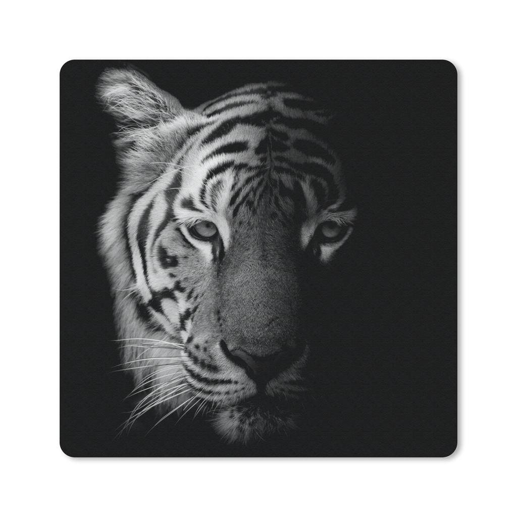 MuchoWow Mauspad Mousepad Tiger - Tiere - Wild - Schwarz - Weiß 30x30 cm - Mousepads - Maus Mat - Pad - Mausunterlage - Gaming