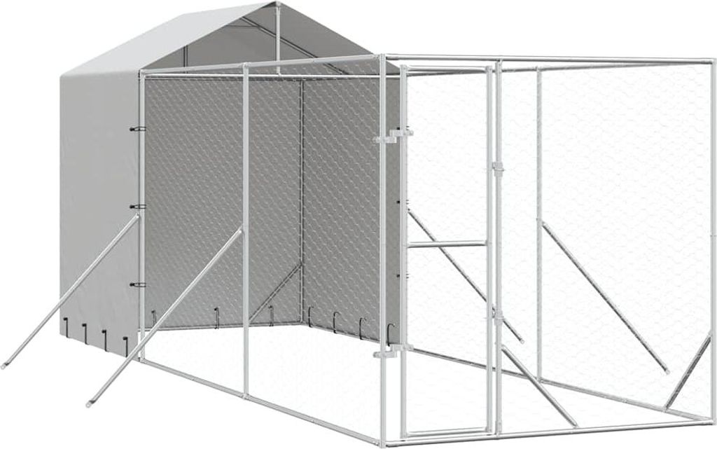 vidaXL Outdoor-Hundezwinger mit Dach Silbern 2x6x2,5m Produktbild 